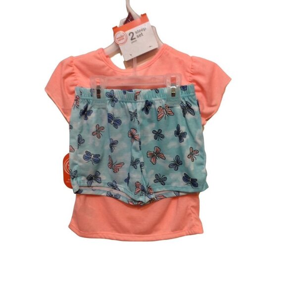 WONDER Nation Short Sleeve Top Shorts Small(6-6x) Peach Blue Butterfly - Picture 2 of 3